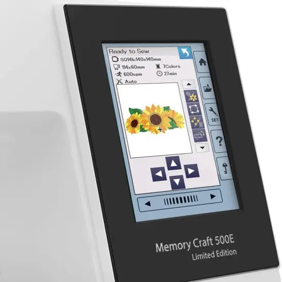 Janome Memory Craft 500e LE Embroidery Machine Bundle - Includes Genuine 5-Spool Thread Stand, Janome 3.9" x 1.6" Hoop, Acustitch Software + Janome USB Flash Drive w/ 30 Embroidery Designs {5}