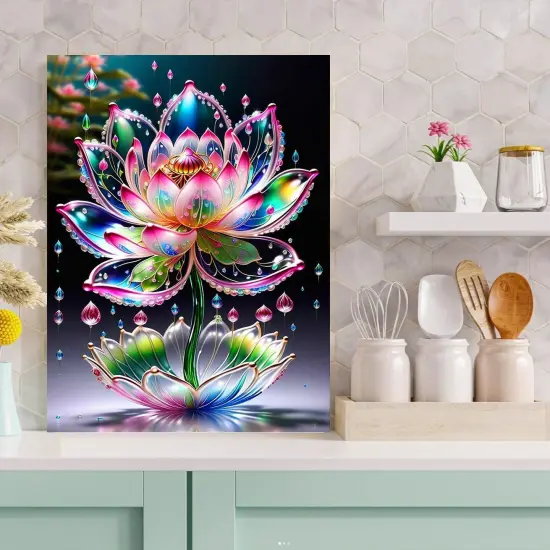 Lotus Diamond Painting Kits for Adults Beginners - Lotus Flowers Diamond Art Kits for Adults, Full Drill DIY 5D Diamond Painting Flowers Gem Art Crafts Kits for Home Wall Decor 12x16 in {2}