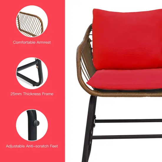 Costway 3PCS Patio Rattan Bistro Set Cushioned Chair Glass Table Deck White\Turquoise {6}