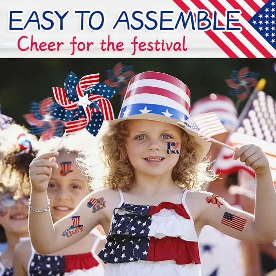 20pcs Fourth of July Pinwheels,Red White and Blue 4th of July Decorations American Flag Pinwheel {4}