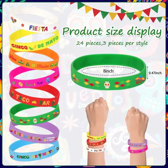 24pcs Mexican Fiesta Party Favors Silicone Bracelets Cactus Guitar Hat Rubber Wristbands for Fiesta Mexican Birthday Party Decorations Gift Goodie Bag Stuffers(8 Designs) {2}