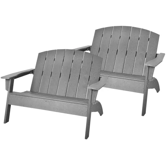 Costway 2PCS Patio Adirondack Chair Loveseat Bench HDPE Weather Resistant Grey {2}
