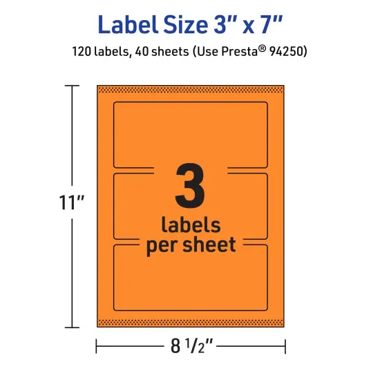 Avery Bright Orange Paper Labels, 3" x 7" Rectangle {5}