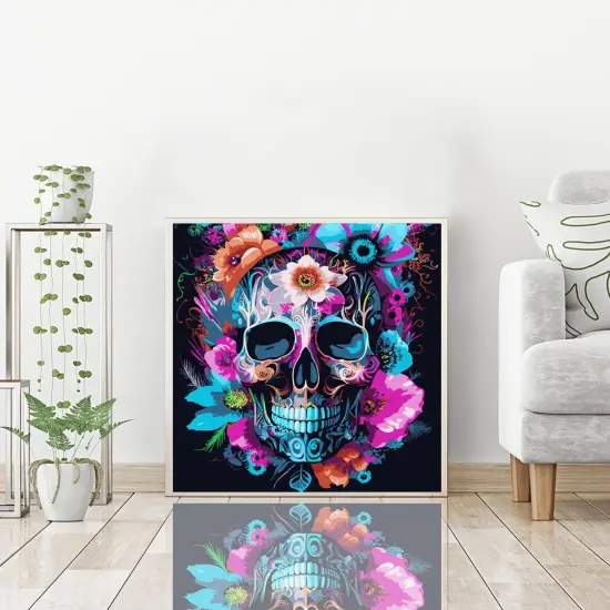 Paint by Numbers Adult Kit -Adult Paint by Numbers Skull Flower,Paint by Number for Gift Home Wall Decor (13.78 x 13.78 Inch) {3}
