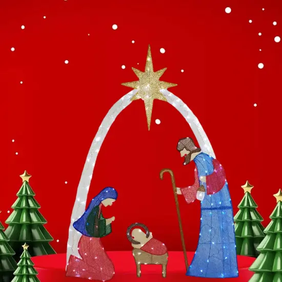 Traditional 54-Inch H Nativity Scene with 115 Cool White LED Christmas Lights {1}