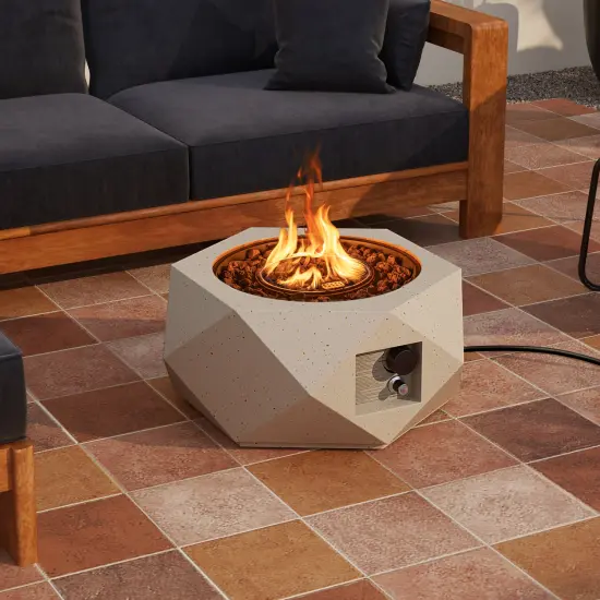 White Hexagon Terrazzo Fire Pit Table, 40,000 BTU and Stainless Steel Burner {2}