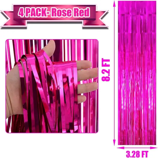 4 Pack Fuchsia Foil Fringe Curtain Backdrop Photo Booth Props {2}