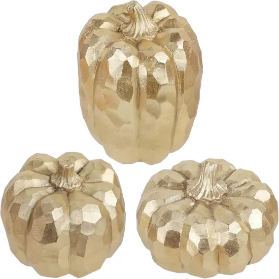 3 Pack Gold Pumpkins for Fall Table Decor {1}