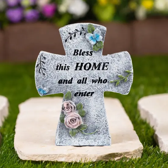 Northlight Bless This Home and All Who Enter Cross Statue - 6.75" Gray {1}