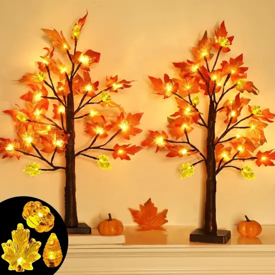 2 Pack Lighted Fall Tree Fall Decor {1}