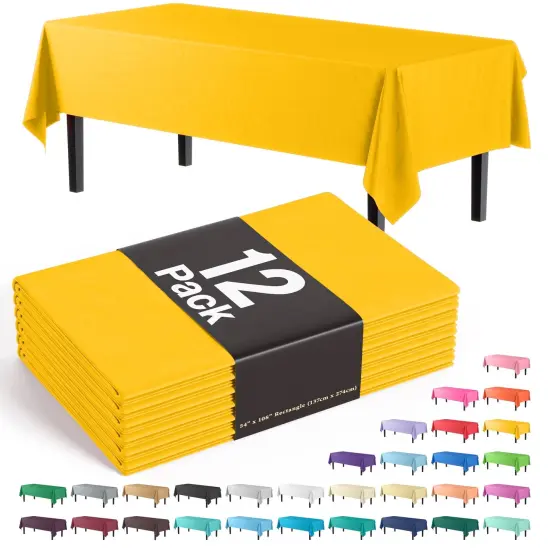 Exquisite 12-Pack Premium Plastic Tablecloth 54in. x 108in. Rectangle Plastic Table Cover Yellow {1}