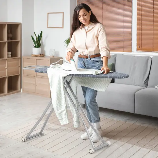 Foldable Ironing Board with 7 Height Levels Foam Padding and Steel Frame Iron Holder Included {3}