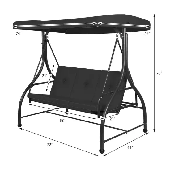 Costway Converting Outdoor Swing Canopy Hammock 3 Seats Patio Deck Furniture Black {2}