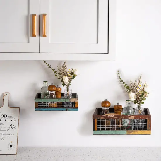 Set of 2 Small Decorative Wooden Storage Crates {3}