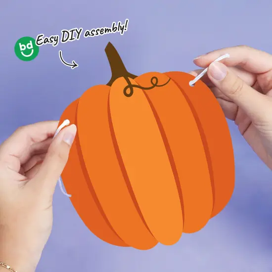 Big Dot of Happiness Fall Friends Thanksgiving Pumpkin Garland Banner, Decorations Backdrop, 30 Feet of Cord, 15 Paper Pumpkins and Autumn Leaf Shapes {4}