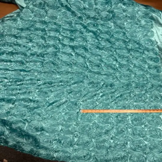1 Yard Exquisite 3D Rose Design Satin Rosette Ribbon Fabric 54" Width Aqua {1}