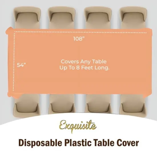 Exquisite 6-Pack Premium Plastic Tablecloth 54in. x 108in. Rectangle Plastic Table Cover Peach {3}