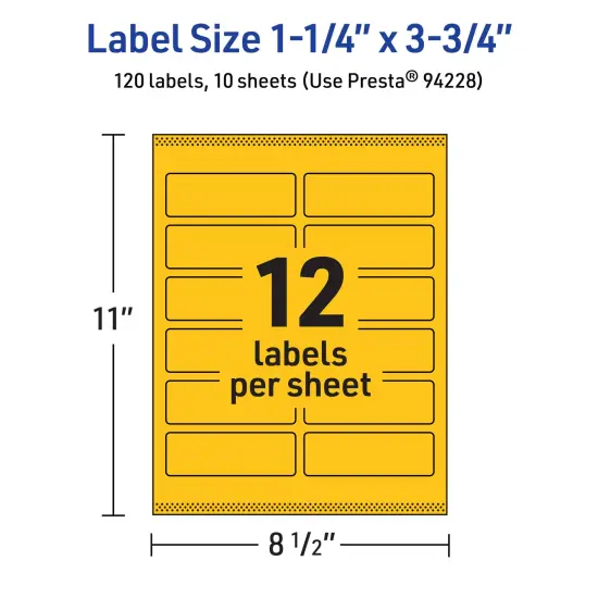 Avery Bright Yellow Paper Labels, 1.25" x 3.75" Rectangle {5}