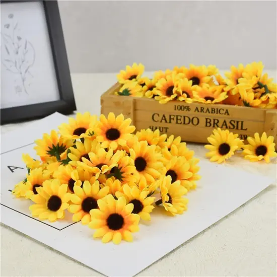 100Pcs Yellow Artificial Sunflower & Daisy Flower Heads &ndash; Mini Fake Flowers for Summer Wreaths, Bouquets, and Craft Decorations {3}