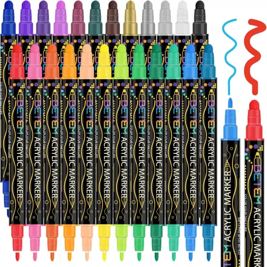 24 Colors Dual Tip Acrylic Paint Pens Markers, Premium Acrylic Paint Pens for Wood, Canvas, Stone, Rock Painting, Glass, Ceramic Surfaces, DIY Crafts Making Art Supplies {1}