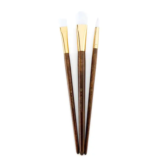 RSET-9168 | 3pc White Taklon Long Handle Variety Brush Set {5}