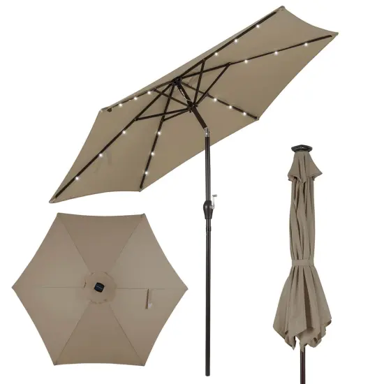 Costway 9FT Patio Solar Umbrella LEDSteel Tilt With Crank Blue/Orange/Brige/Tan/Burgundy {11}