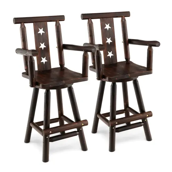 Costway Set of 2 Wooden Bar Stools Swivel Bar Height Kitchen Patio Chairs with Armrest {1}