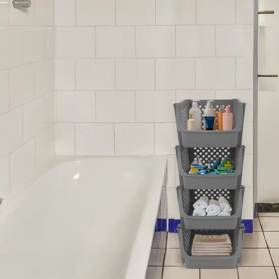 Spec101 Plastic Stackable Storage Bins - 4pc Pantry Closet Organizer Bins {6}