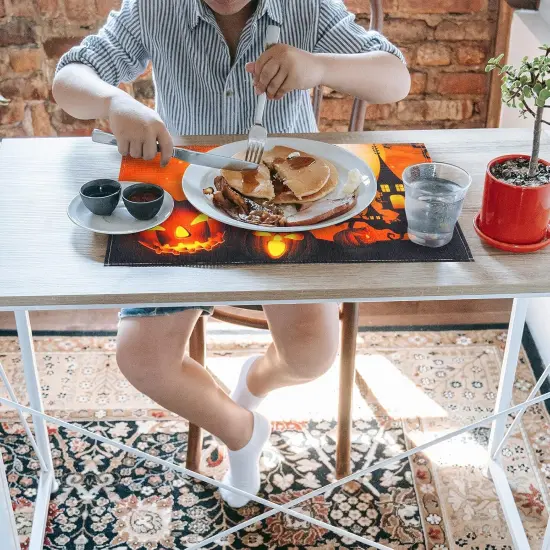 4 Pack Halloween Placemats Set Witch Pumpkin Washable Table Place Mats(Multicolor) {5}