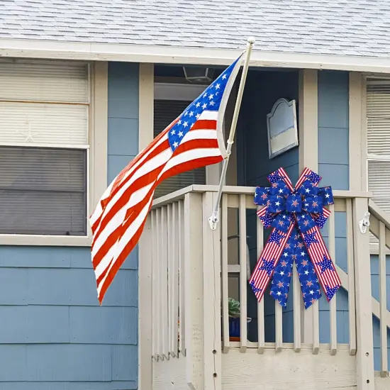 Large Patriotic Wreath Bows, 4th of July Red Blue White Stripe Bows for Wreath Patriotic Star Bows for Front Door Memorial Day America Flag Wreath Bows for Indooor Outdoor Fence Wall Decor {5}
