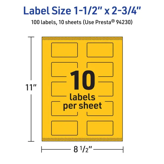 Avery Bright Yellow Paper Labels, 1.5" x 2.75" Rectangle {5}