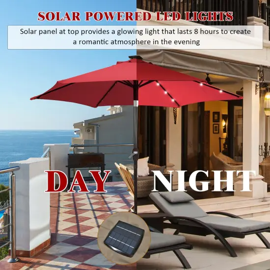 Costway 9' Solar LED Lighted Patio Market Umbrella Tilt Adjustment Crank Lift {4}