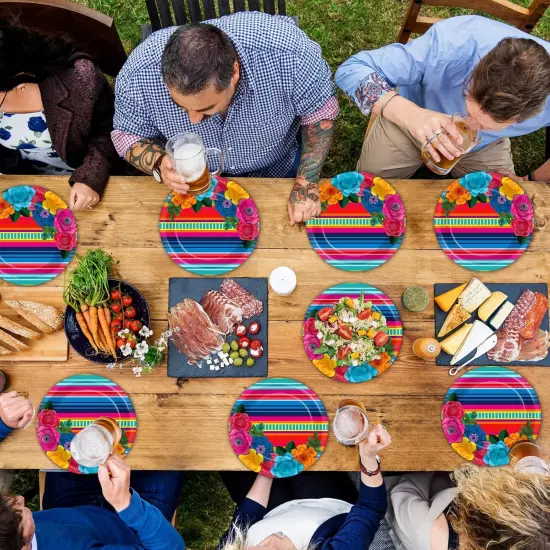 50Pcs Mexican Fiesta Paper Plates 7" Stripes Mexico Party Disposable Mexican Floral Platos Tableware for Mayo Fiestas Dessert Pinata Mexico Taco Colorful Ponchos Party Decoration Supplies {4}