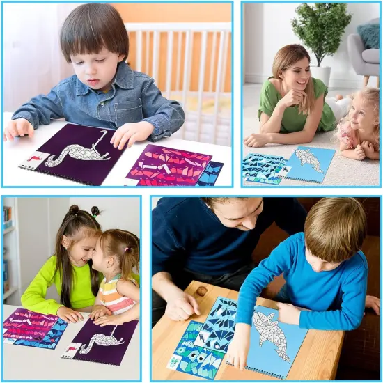 2PCS Crafts for Kids Ages 4-8, 8-10 Sticker Paint Number Books Animal and Ocean Stickers for Birthday Easter Party Favor Road Plane Car Travel Activity (Ocean+Animal) {5}