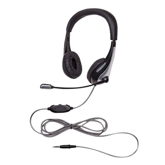 Califone NeoTech 1025MT On-Ear Stereo Headset with Gooseneck Microphone, 3.5mm Plug, Black/Silver {1}