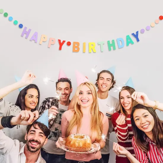 Happy Birthday Banner,Pre-Strung Colorful Cardboard Birthday Banner with Colorful Dot Decoration Garland, Rainbow Theme Party Supplies {5}