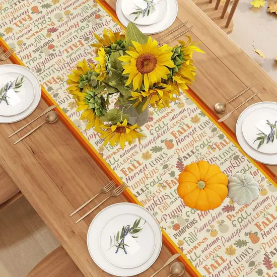 72 Inch Farmhouse Leaves Pumpkin Table Decor Autumn,Linen Fall Table Runner {4}