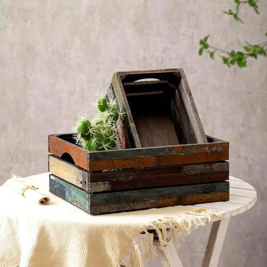 Set of 3 Rustic Distressed Wood Nesting Crates {2}