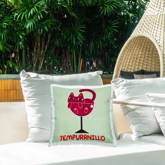 Stupell Industries Tempurrnillo Cat Wine Outdoor Printed Pillow design by Carrie Cantwell, 18 x 7 x 18 {2}