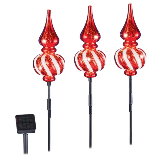 Collections Etc Solar Powered Finial Holiday Stakes - Set of 3 {2}