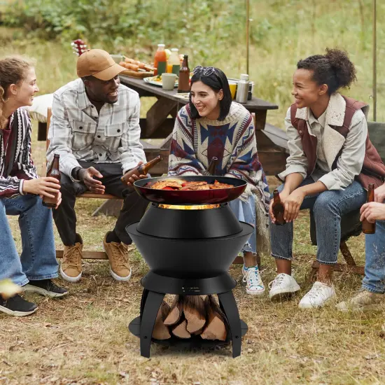 Black Alloy Fire Pit, Smokeless 3-in-1 Stove with Removable Ash Tray {6}