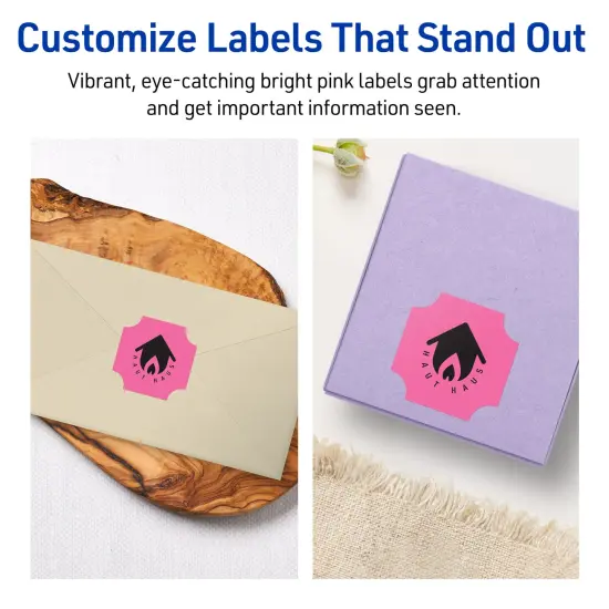 Avery Bright Pink Paper Labels, 1-5/8" x 1-5/8" Square Scalloped {3}