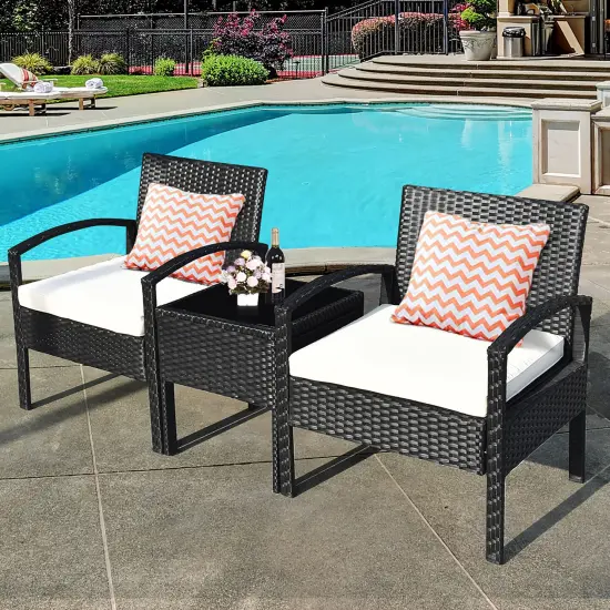 Costway 3PCS Patio Rattan Furniture Set Table & Chairs Set with Cushions Outdoor {2}
