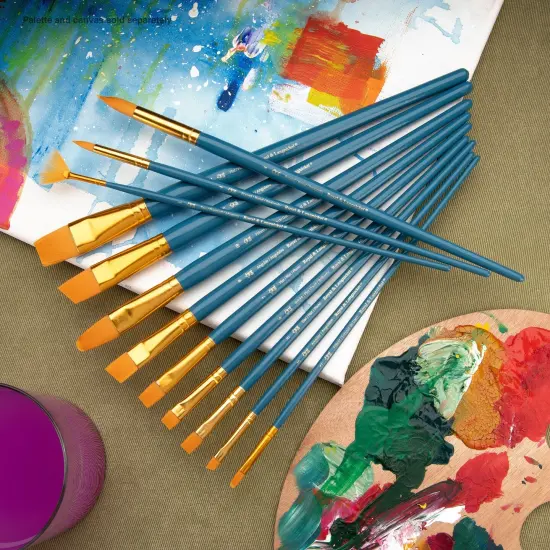 RSET-9312 | 12pc Golden Taklon Long Handle Variety Brush Set {4}