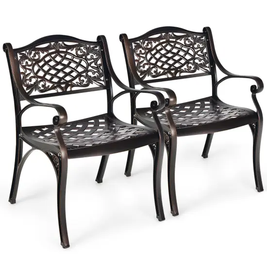 Costway 2PCS Patio Dining Bistro Chair All Weather Cast Aluminum Armrest Garden {1}