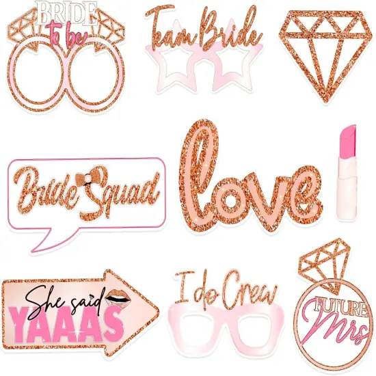 Bridal Shower Photo Booth Props Kit(21 Count), Rose Gold Wedding Hen Party Funny Selfie Props, Bride to Be Night Party Photo Props Decoration Accessories, with Bamboo Sticks& Stickers {4}