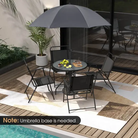 Costway 6 PCS Patio Dining Set Folding Chairs Glass Table Umbrella Garden {5}