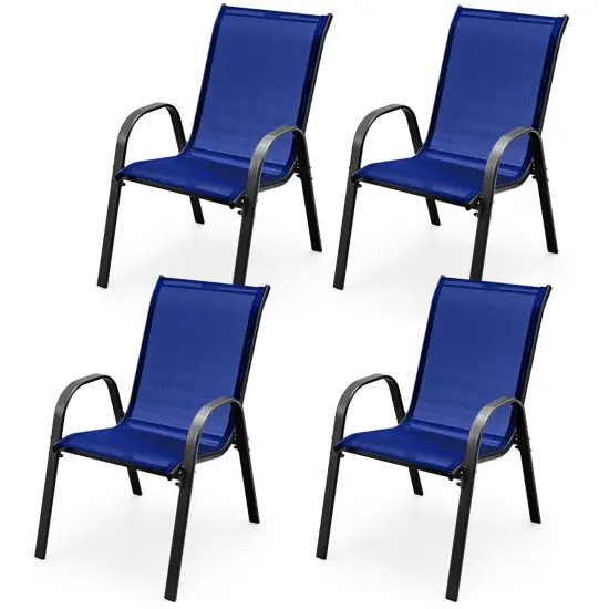 Costway Set of 4 Patio Dining Chairs Stackable Armrest Space Saving Garden Black/Borwn/Grey/Navy {1}