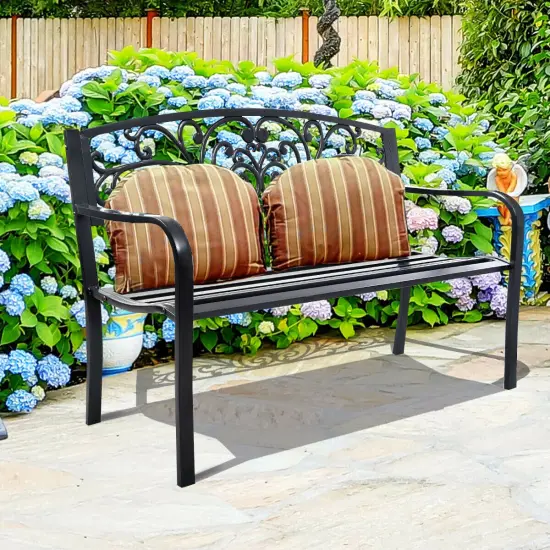 Costway 50'' Patio Park Garden Bench Porch Chair Steel Frame Cast Iron Backrest {5}