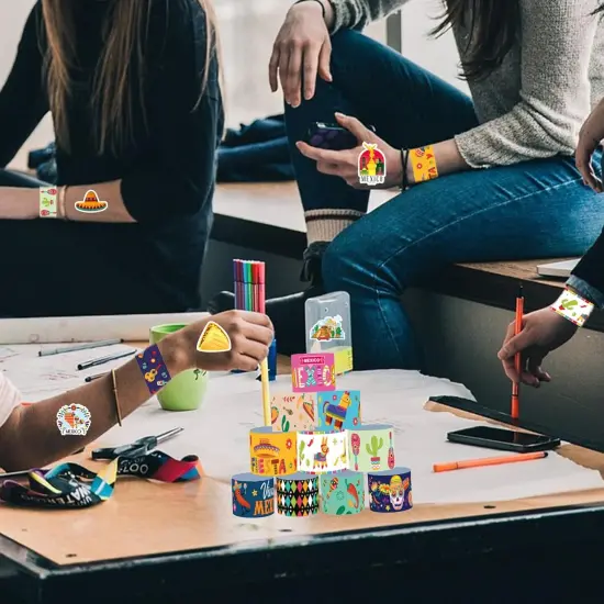 74Pcs Cinco De Mayo Fiesta Theme Party Favors Contain 24 Pcs Mexican Theme Slap Bracelets 50Pcs Cinco De Mayo Fiesta Theme Stickers, Birthday Party Decorations,Classroom Rewards Supplies. {5}